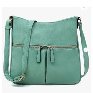 NWT Vegan Leather Front Zip Pocket Crossbody Bag in Mint/Turquoise
